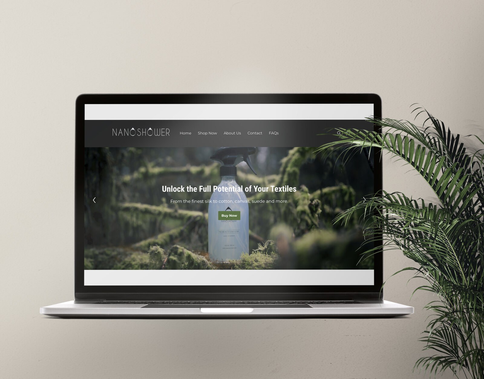 NanoShower website on a laptop